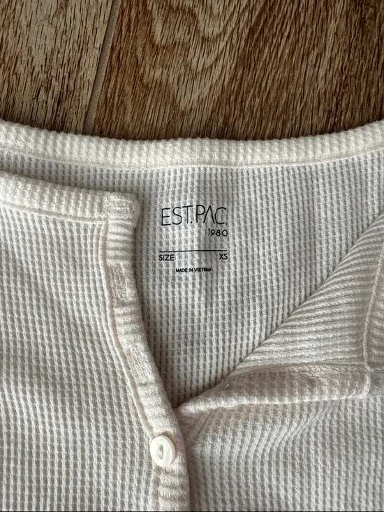 PacSun Cream Ribbed Henley Crop - Picture 2 of 4